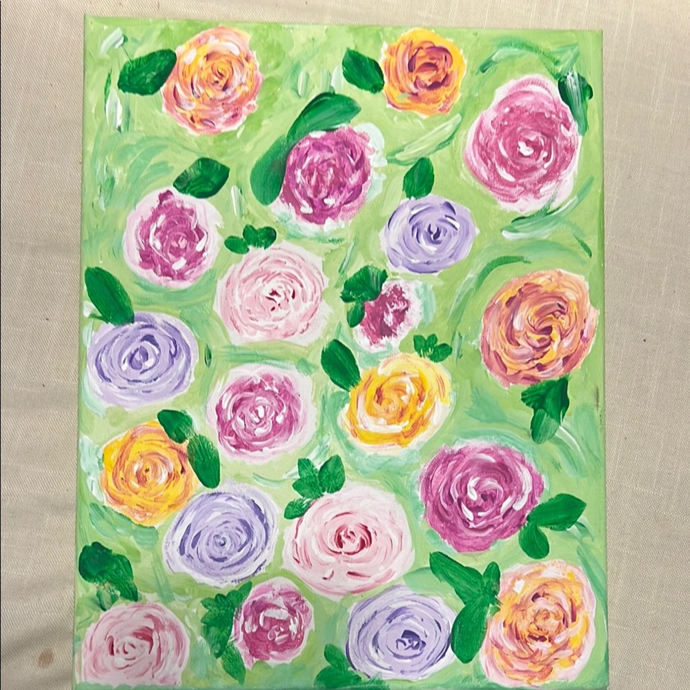 Floral Canvas Art with Pink and Yellow Roses